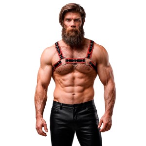 FETISH SUBMISSIVE ATTITUDE - MEN'S ECO-LEATHER CHEST HARNESS BLACK/RED