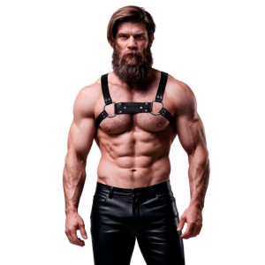 FETISH SUBMISSIVE ATTITUDE - MEN'S ECO-LEATHER BULLDOG CHEST HARNESS SIZE M/L