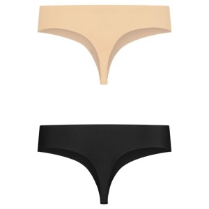 BYE-BRA - INVISIBLE THONG 2 PACK BEIGE  BLACK SIZE