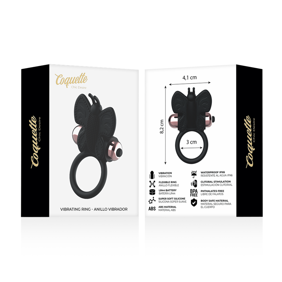 COQUETTE CHIC DESIRE - COCK RING BUTTERFLY WITH VIBRATOR BLACK/ GOLD