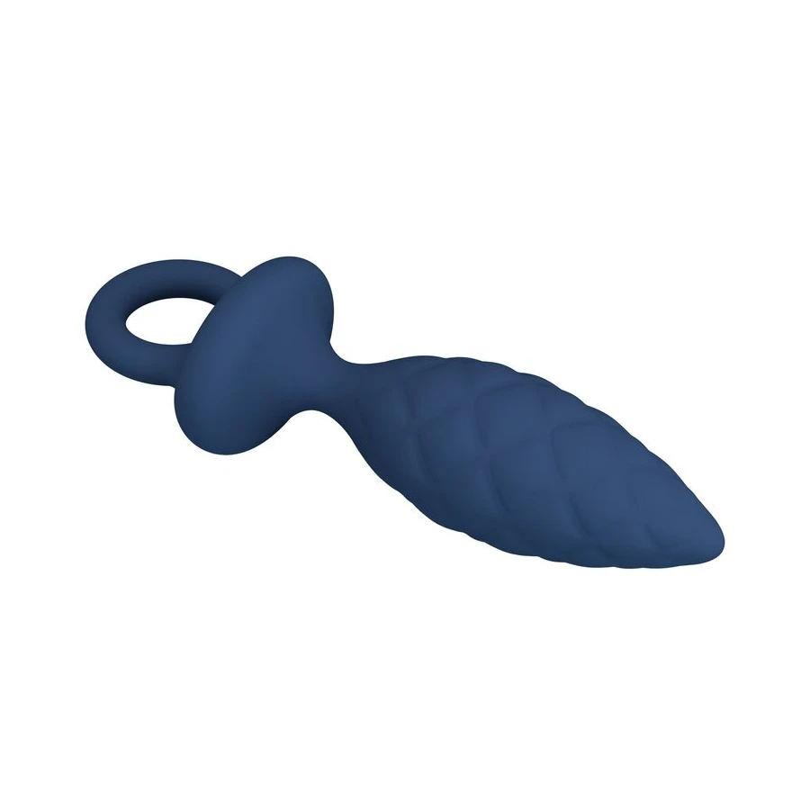 MR PLAY - TEXTURED ANAL PLUG WITH RING BLUE L