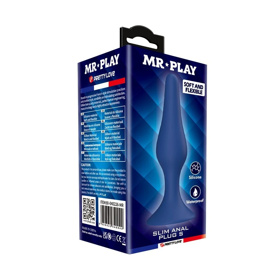 MR PLAY - BLUE SILICONE SLIM ANAL PLUG SIZE S