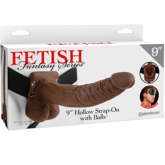 FETISH FANTASY SERIES - SERIES 9 HOLLOW STRAP-ON WITH BALLS 22.9CM BROWN