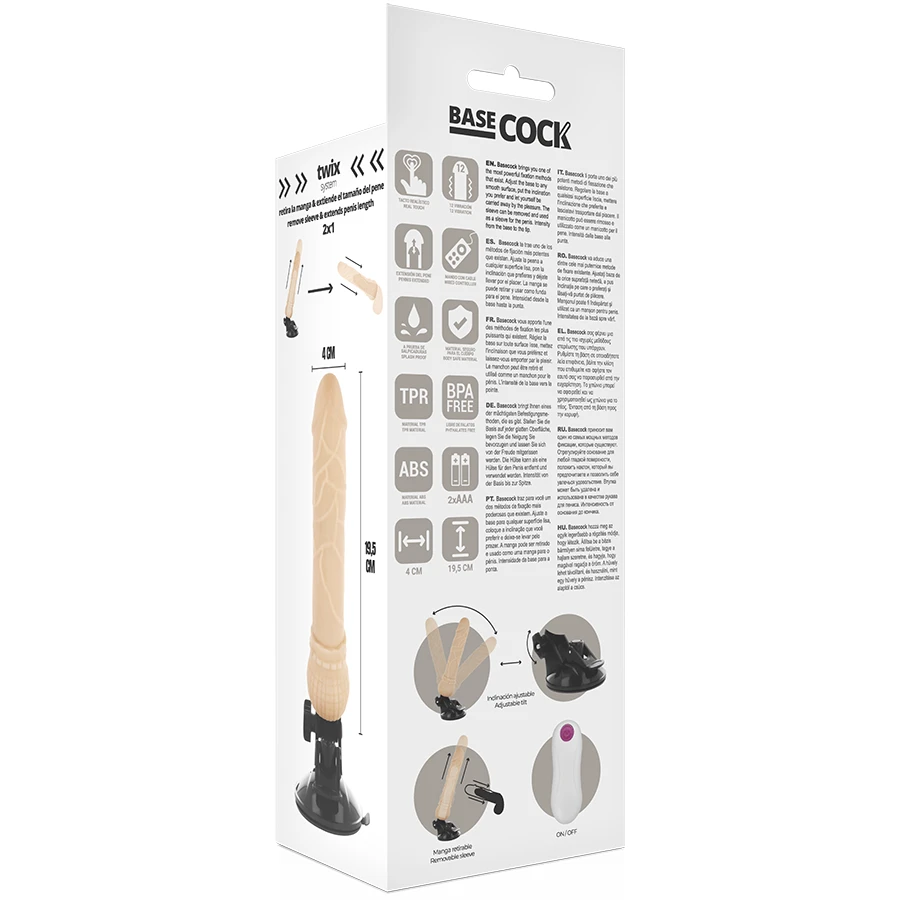 BASECOCK - VIBRATORE REALISTICO TELECOMANDO NERO 19.5 CM -O- 4 CM
