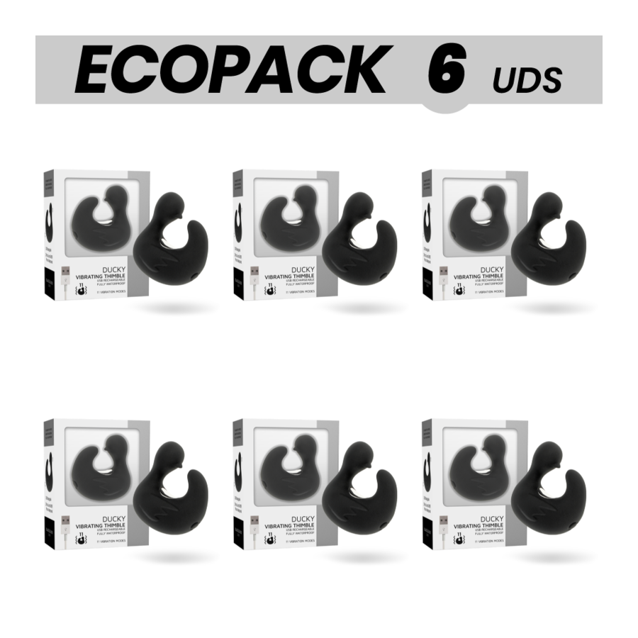 ECOPACK 6 UNITS - BLACKSILVER DUCKYMANIA RECHARGEABLE SILICONE STIMULATING DUCK THIMBLE