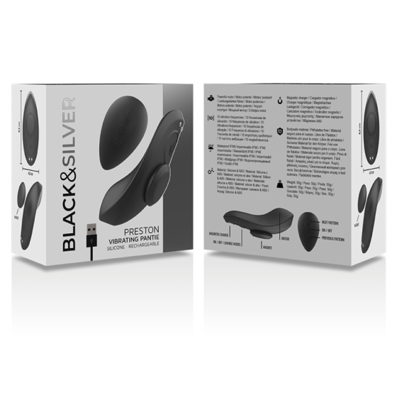 BLACKSILVER - PRESTON RECHARGEABLE SILICONE VIBRATOR PANTIE BLACK