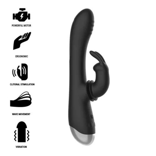 BLACKSILVER- DJ. ADAM RECHARGEABLE SILICONE RABBIT STIMULATOR BLACK