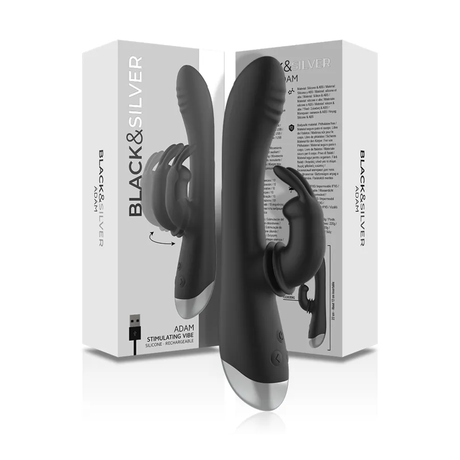 BLACKSILVER- DJ. ADAM RECHARGEABLE SILICONE RABBIT STIMULATOR BLACK