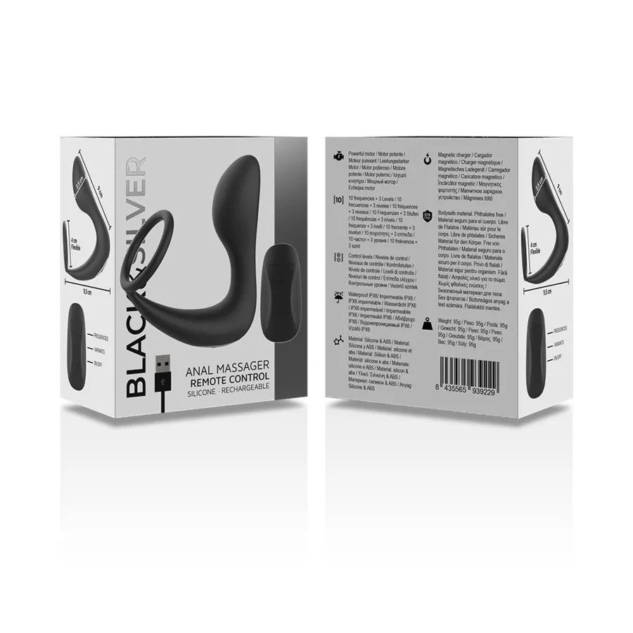 BLACKSILVER - REMOTE CONTROL ANAL MASSAGER RECHARGEABLE SILICONE BLACK