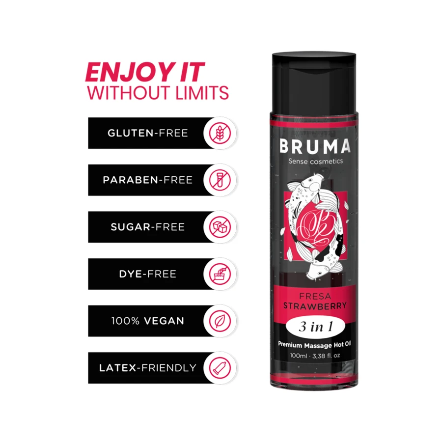 BRUMA - OLIO DA MASSAGGIO PREMIUM EFFETTO CALORE SAPORE FRAGOLA 3 IN 1 - 100 ML