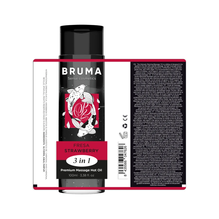 BRUMA - OLIO DA MASSAGGIO PREMIUM EFFETTO CALORE SAPORE FRAGOLA 3 IN 1 - 100 ML