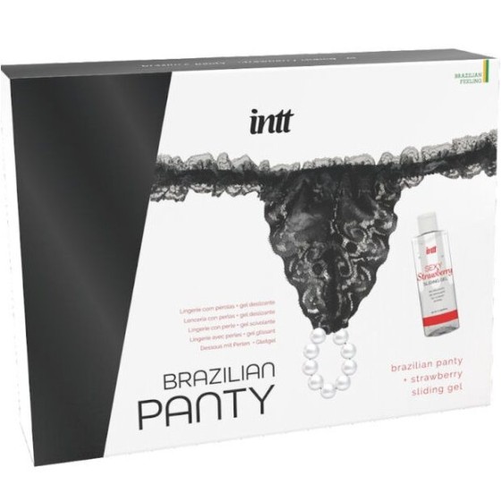 INTT RELEASES - BRAZILIAN BLACK PANTY WITH PEARLS AND СМАЗКА GEL 50 ML