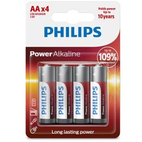 PHILIPS POWER ALKALINE BATTERY AA LR6 PACK 4