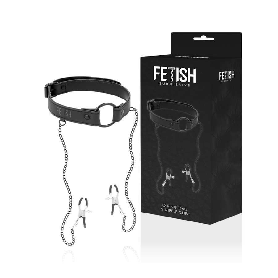 FETISH SUBMISSIVE - GAG RING WITH NIPPLE CLAMPS