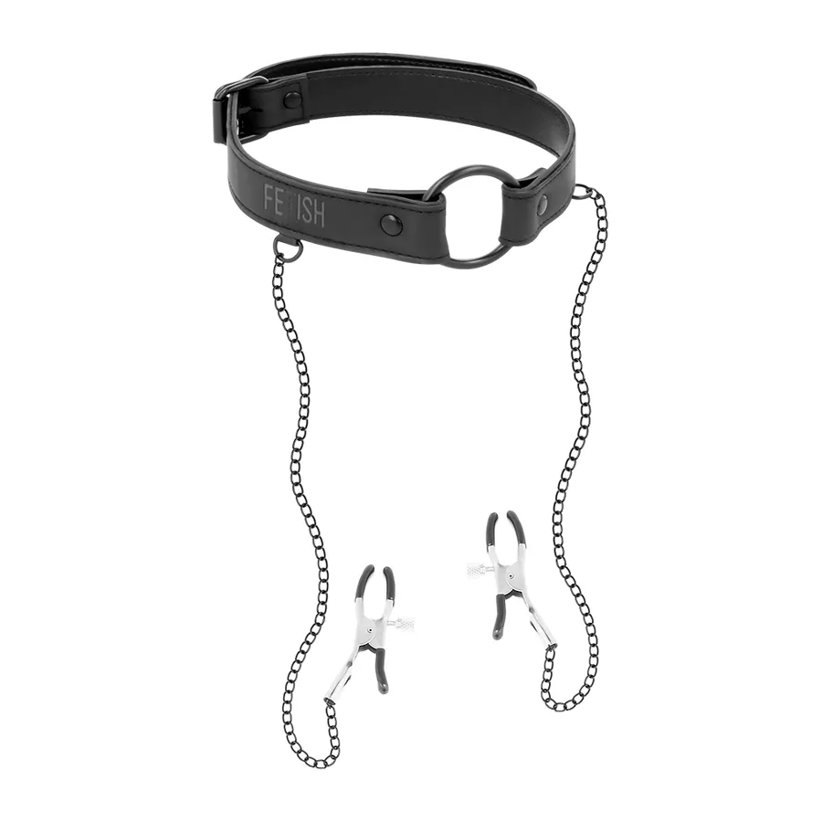 FETISH SUBMISSIVE - GAG RING WITH NIPPLE Clamps