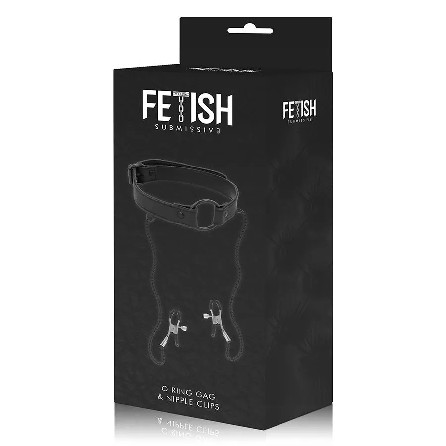 FETISH SUBMISSIVE - GAG RING WITH NIPPLE Clamps