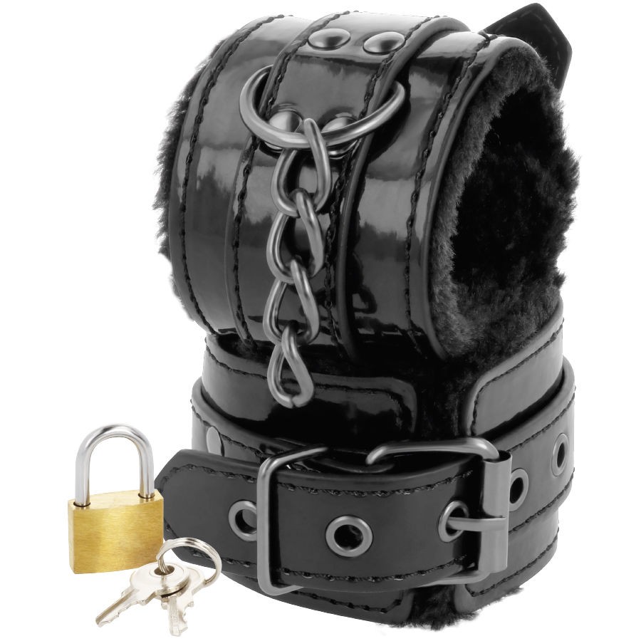 DARKNESS - ADJUSTABLE BLACK LEATHER ANKLE HANDCUFFS WITH PADLOCK