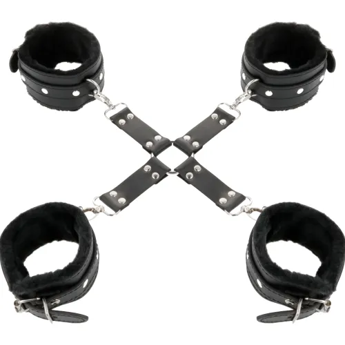 DARKNESS - MENOTTES EN CUIR POUR PIEDS ET MAINS NOIR