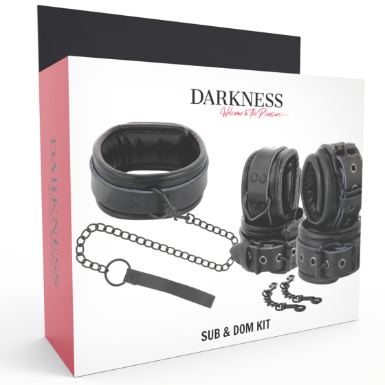 DARKNESS - BLACK LEATHER HANDCUFFS AND COLLAR