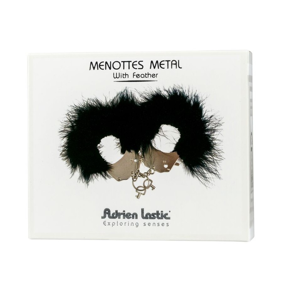 ADRIEN LASTIC - METAL HANDCUFFS WITH BLACK FEATHERS