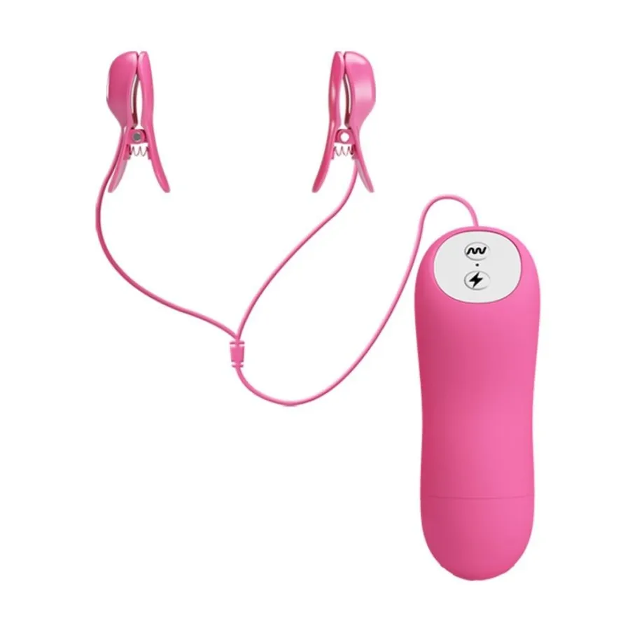 ROMANTIC WAVE VIBRATING AND ELETRIC SHOCK NIPPLE CLAMPS FUCHSIA
