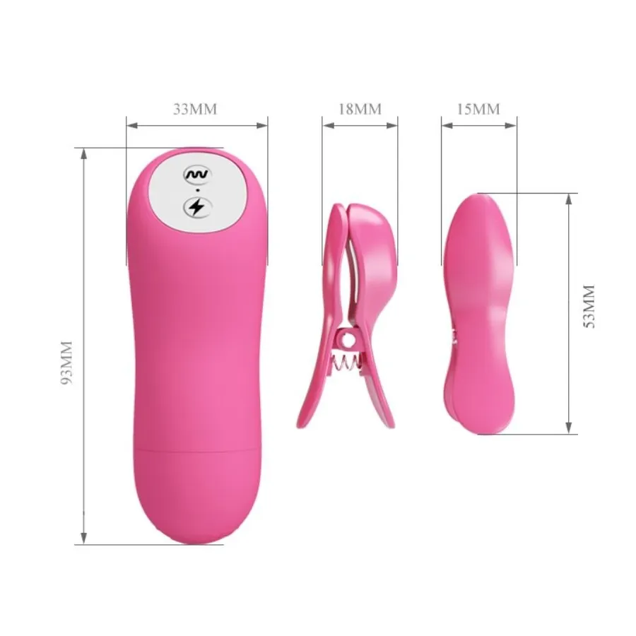 ROMANTIC WAVE VIBRATING AND ELETRIC SHOCK NIPPLE CLAMPS FUCHSIA