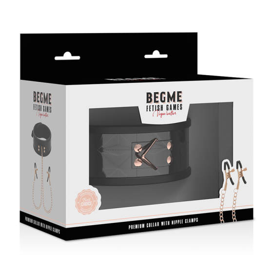 BEGME - BLACK EDITION COLLAR WITH NIPPLE CLAMPS WITH NEOPRENE LINING