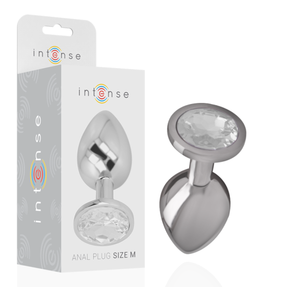 INTENSE - METAL ALUMINUM ANAL PLUG WITH SILVER GLASS SIZE M