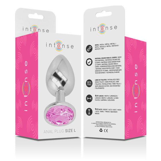 INTENSE - METAL ALUMINUM ANAL PLUG WITH PINK GLASS SIZE L