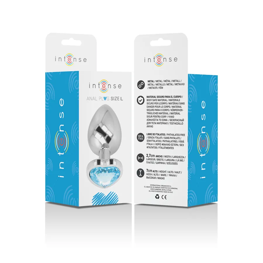 INTENSE - PLUG ANALE IN METALLO ALLUMINIO CUORE BLU TAGLIA L