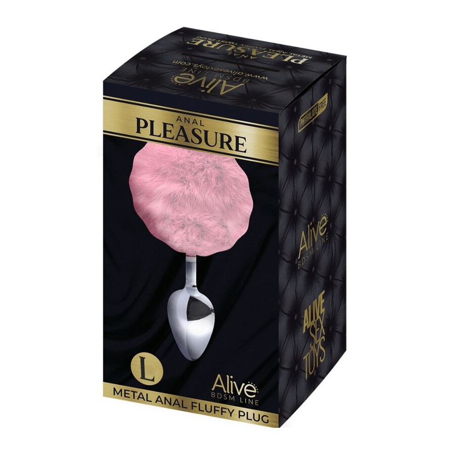 ALIVE - ANAL PLEASURE PLUG SMOOTH METAL FLUFFY PINK SIZE S