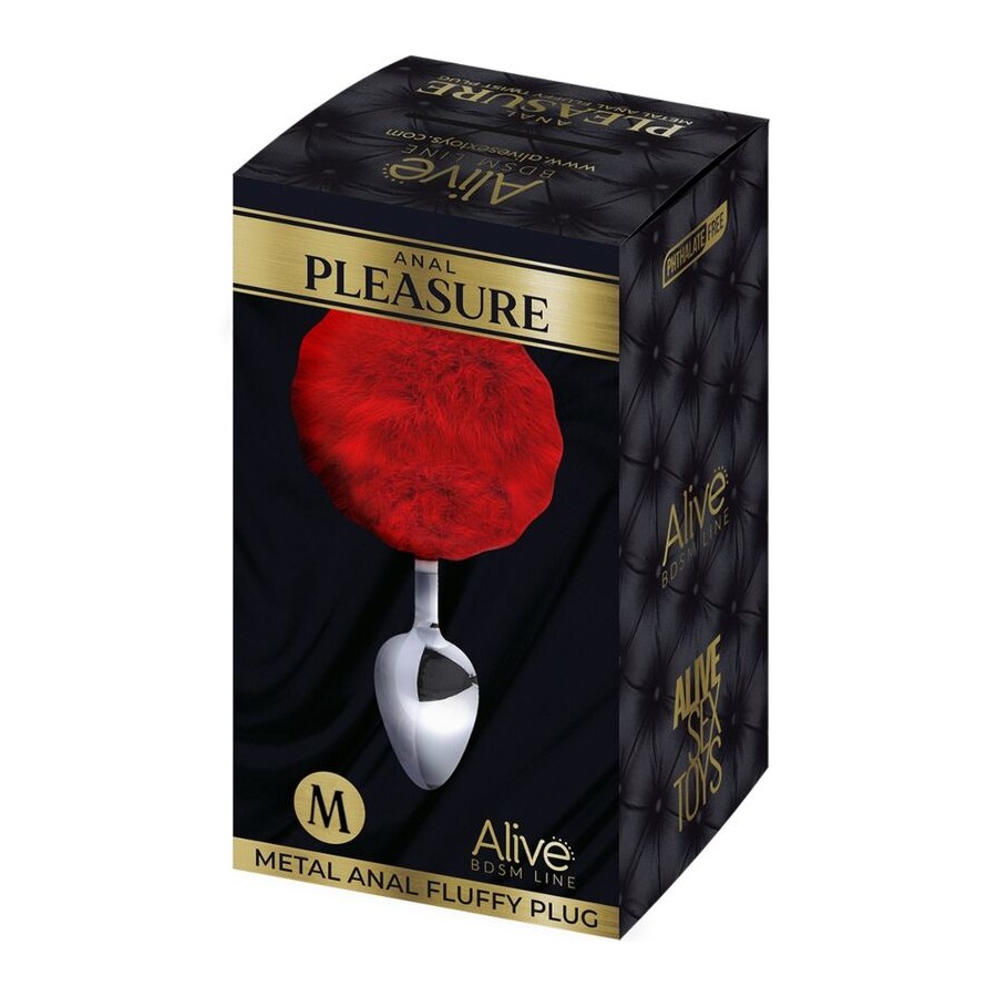 ALIVE - ANAL PLEASURE PLUG SMOOTH METAL FLUFFY RED SIZE M