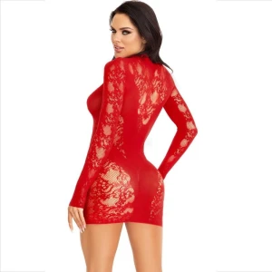 LEG AVENUE - МИНИ-ПЛАТЬЕ С КРУЖЕВНЫМИ ДЛИННЫМИ РУКАВАМИ КРАСНЫЙ