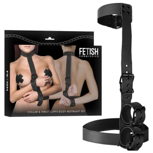 FETISH SUBMISSIVE BONDAGE - COLLAR  WRIST CUFFS BODY RESTRAINT SET