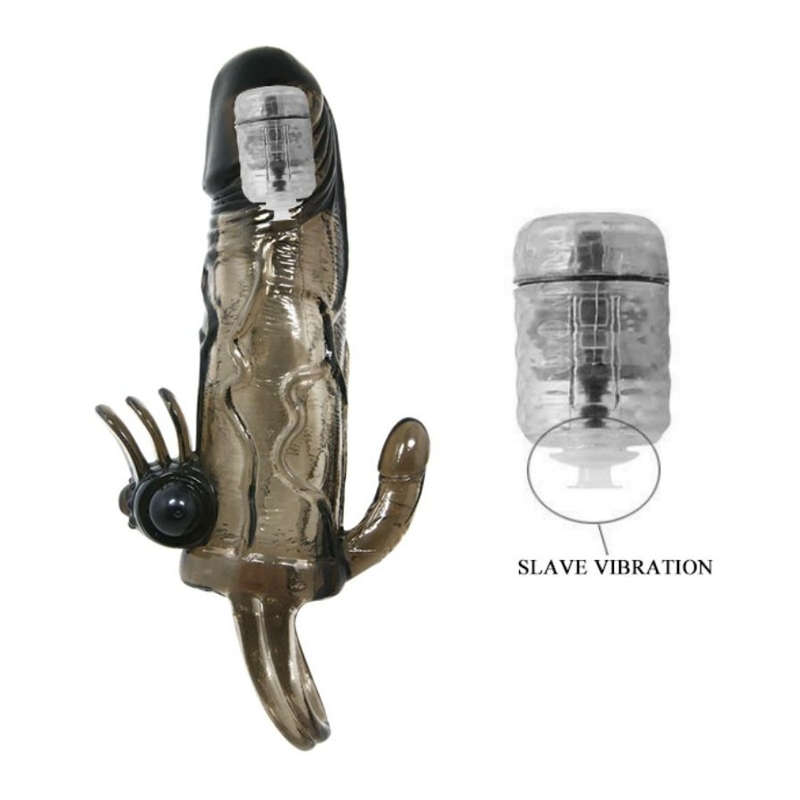 BAILE - BRAVE MAN PENIS COVER WITH CLIT AND ANAL STIMULATION DOUBLE BULLET BLACK 16.5 CM