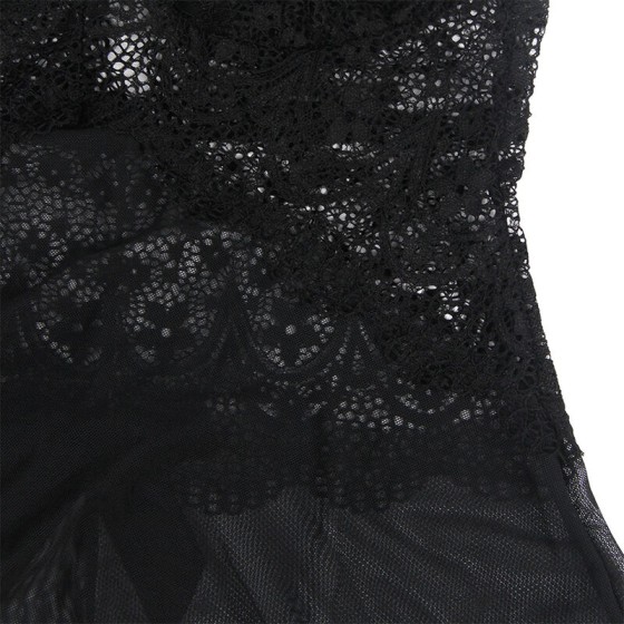 SUBBLIME - BABYDOLL TULLE FABRIC WITH LACE AND FLOWER DETAIL BLACK