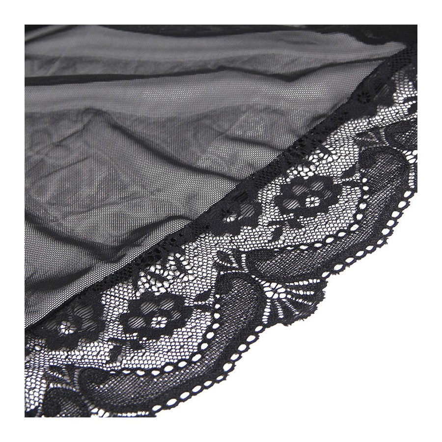 SUBBLIME - TRANSPARENT FABRIC ROBE WITH LACE DETAIL BLACK