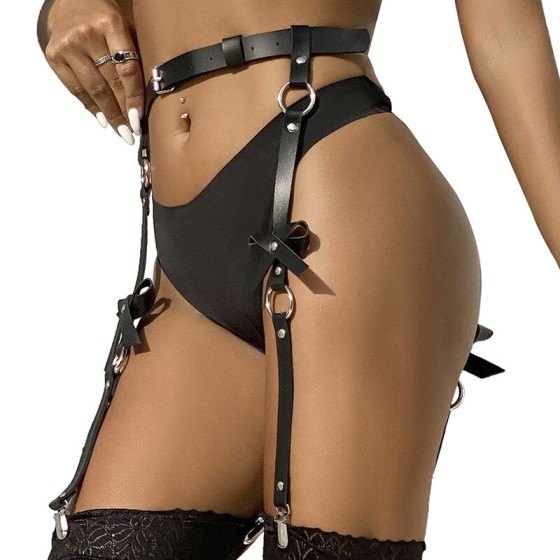 SUBBLIME - LEATHER CHAINLEG HARNESS BLACK ONE SIZE