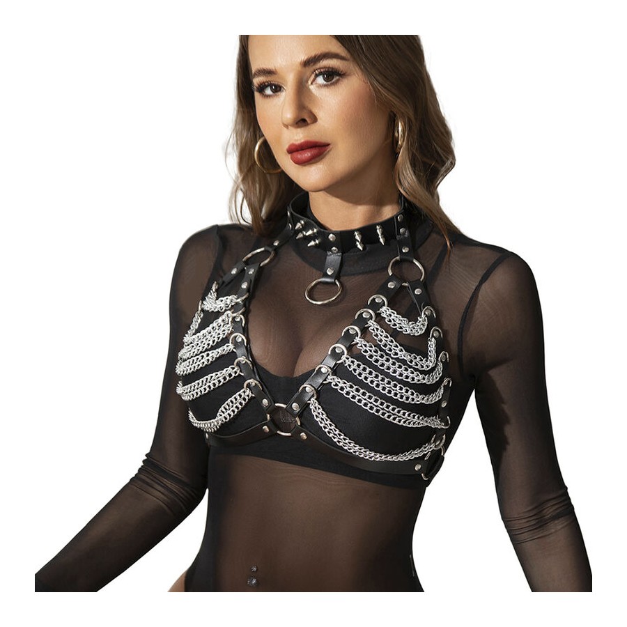 SUBBLIME - HARNESS BRA AND NECKLACE WITH CHAINS ONE SIZE
