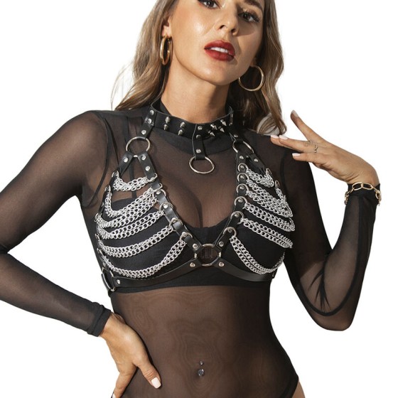 SUBBLIME - HARNESS BRA AND NECKLACE WITH CHAINS ONE SIZE
