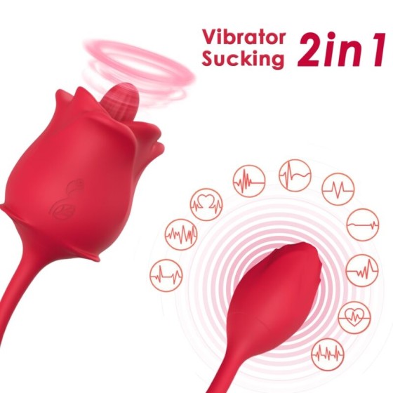ARMONY - ROSE 2 IN 1 SUCTION STIMULATOR  VIBRATOR 10 MODES WITH RED TAIL
