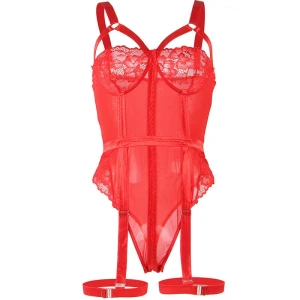 SUBBLIME - TEDDY AVEC JARRETIÃRE DÃTAIL POITRINE ROUGE L/XL