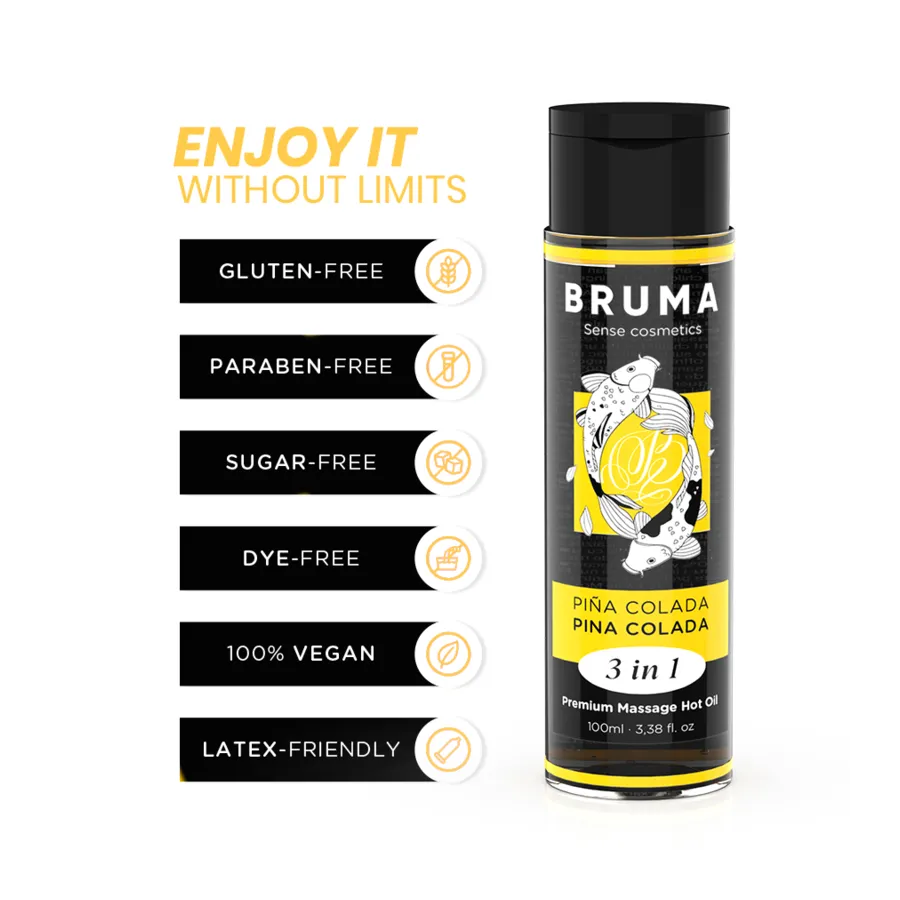 BRUMA - OLIO DA MASSAGGIO PREMIUM EFFETTO CALORE SAPORE PINA COLADA 3 IN 1 - 100 ML