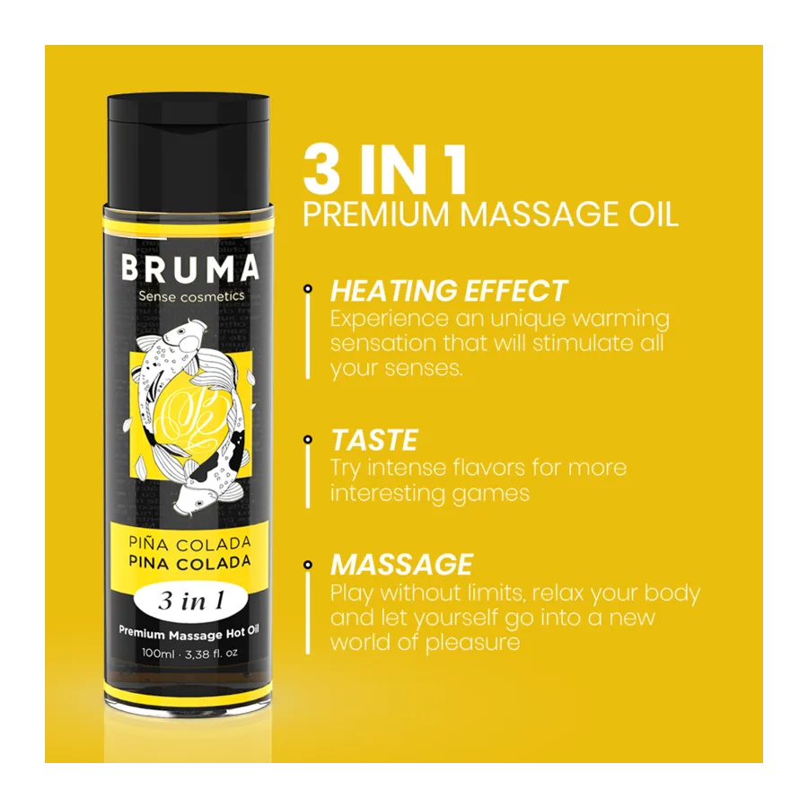 BRUMA - OLIO DA MASSAGGIO PREMIUM EFFETTO CALORE SAPORE PINA COLADA 3 IN 1 - 100 ML