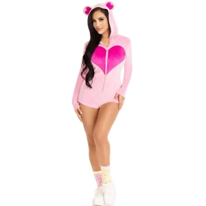 LEG AVENUE - БАРХАТНОЕ БОДИ TEDDY BEAR РОЗОВЫЙ M