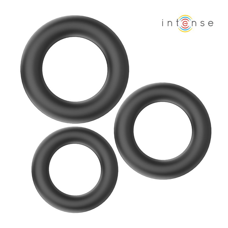 INTENSE - HUGH 3 ANELLI PER PENE IN SILICONE BASIC NERI