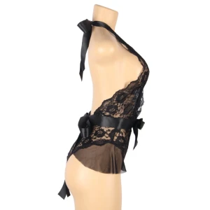 QUEEN LINGERIE DEEP V BACKLESS LACE TEDDY