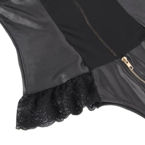 QUEEN LINGERIE LEATHER STITCHING TEDDDY