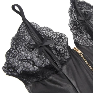 QUEEN LINGERIE LEATHER STITCHING TEDDDY