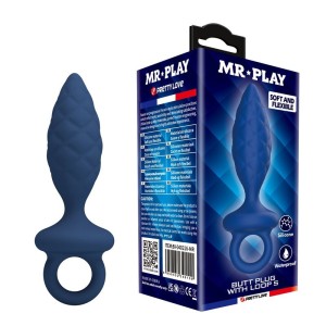 MR PLAY - TEXTURED ANAL PLUG WITH RING BLUE S